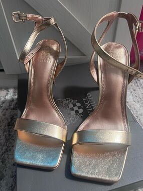 Vince Camuto Iridescent Gold Ankle-Strap Heels
